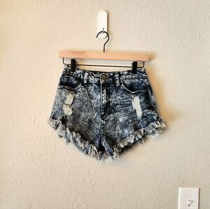 Sneak Peak High Rise Black Acid-Wash Jean Shorts